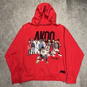 Y2K Red Akoo Hip Hop Streetwear Hooded Sweatshirt Size Medium